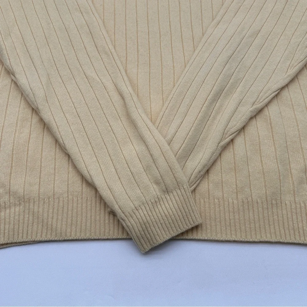 Geoffrey Beene Mens L V-Neck‎ Ribbed Knit 100% Cashmere Sweater Yellow